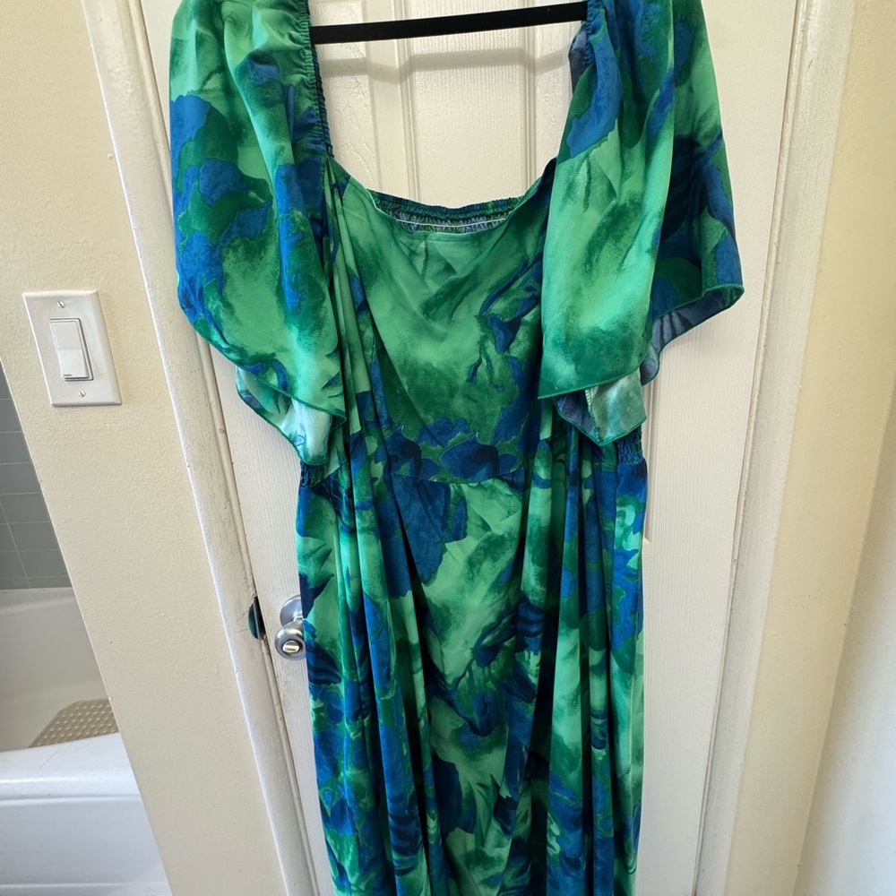 SHEIN Blue and Green Floral Maxi Dress
